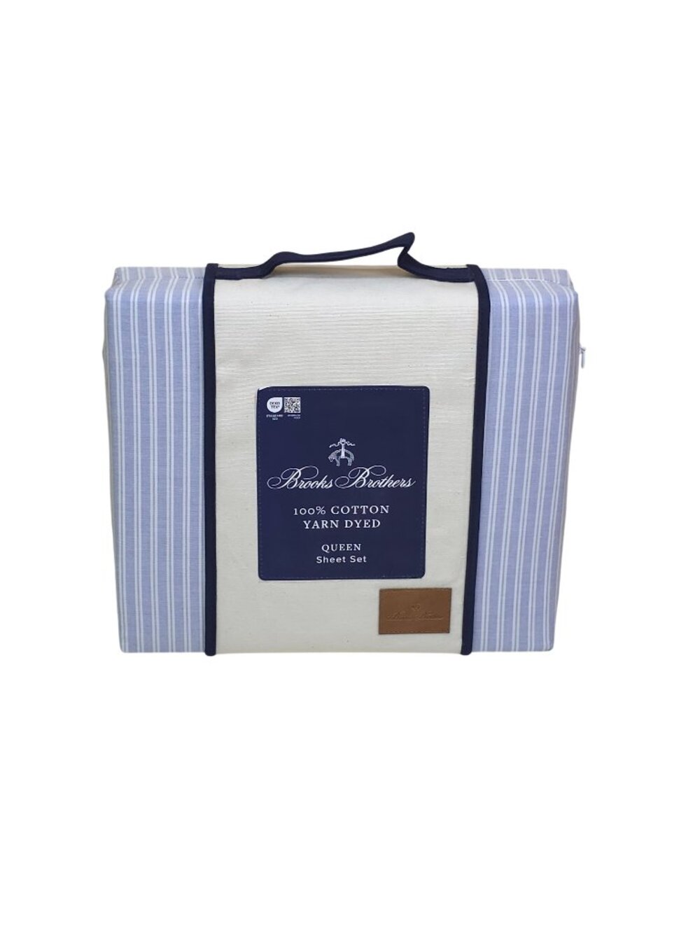 Brooks Brothers 100% Cotton Yarn Dyed Queen Sheet Set Blue White Stripe